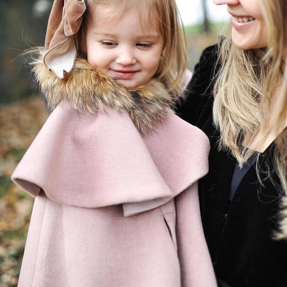 NEW Mi Loves Cappuccino Signature Luxurious Cashmere Cape with Racoon Fur Trim
